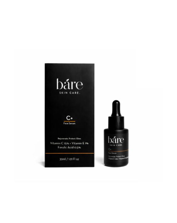 What does it do? The bare vitamin C face serum, Glow is specially designed for daytime to provides advanced protection against environmental aggressors. Glow contains 15% pure vitamin C, 1% vitamin E, and 0.5% ferulic acid, creating a powerful antioxidant blend that strengthens the skin. Clinically tested, it has shown to improve multiple signs of ageing including fine lines, wrinkles, uneven tone, dullness, and loss of elasticity, across all skin types. Ideal for: Dry, Normal, Combination, Dehydrated, and Aging skin. Concerns: Dullness, Spots & Loss of Elasticity Suitable for: 18+ years of age Key benefits Inhibits melanin production reduces hyperpigmentation & dark sports, promotes even skin tone. Stimulates collagen synthesis, improves skin elasticity, reduces fine lines & wrinkles. Neutralizes free radicals, protects against UV & pollution-induced stress and fights oxidative damage.
